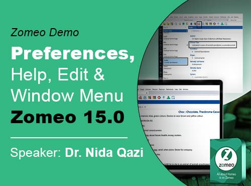 Preferences, Help, Edit & Window Menu - Zomeo 15.0